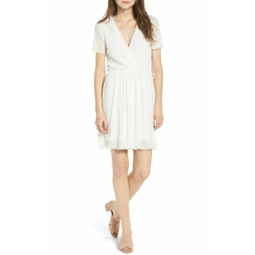Leith Women's Ivory Pleat Surplice Wrap Dress Size XS